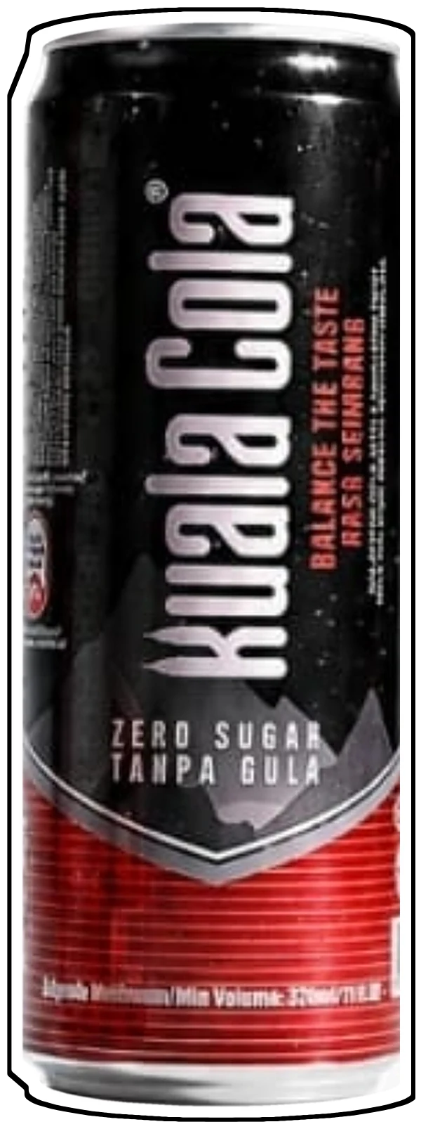 Tin Kuala Cola Zero Sugar berwarna hitam